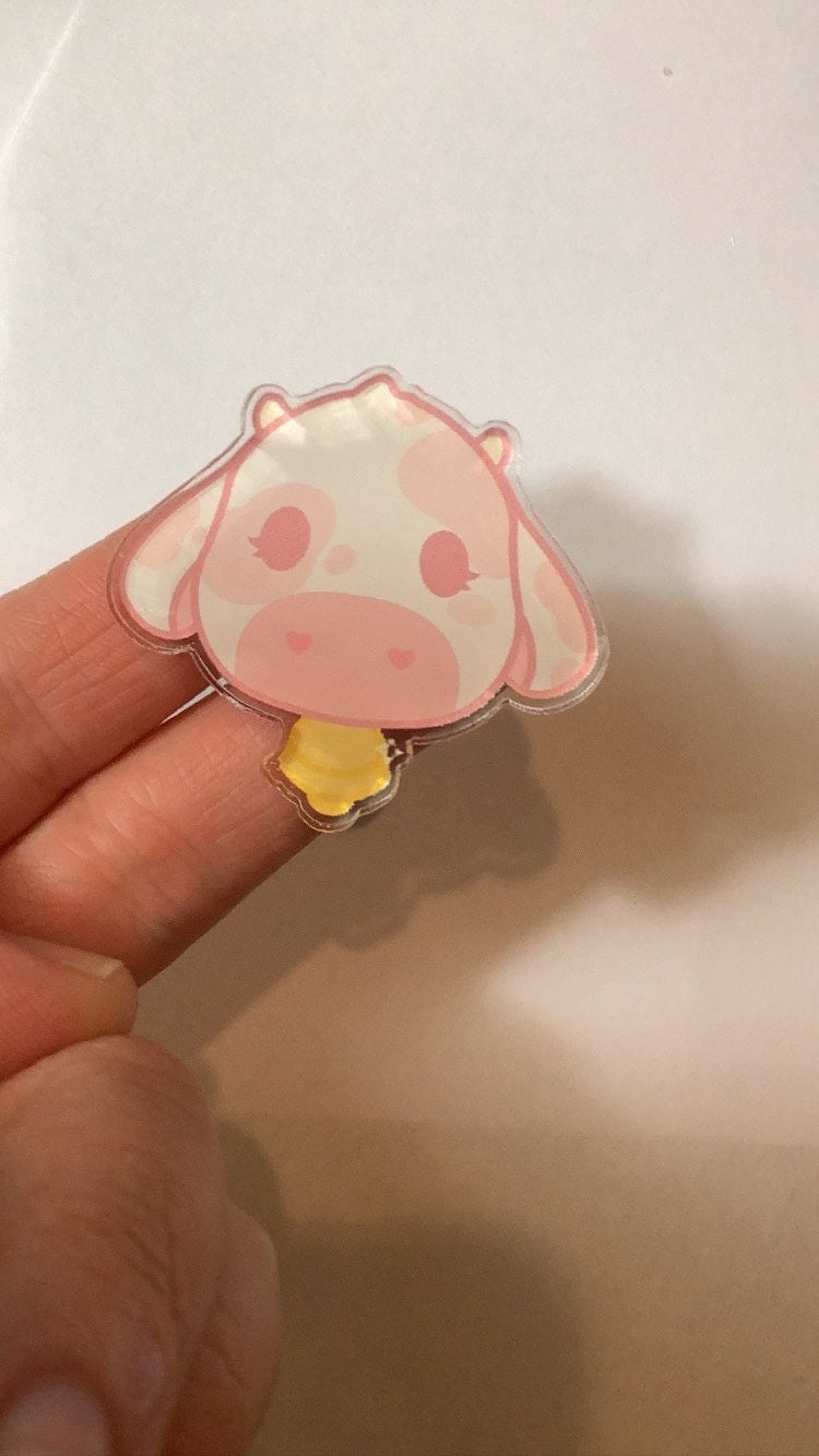Strawberry cow acrylic pin